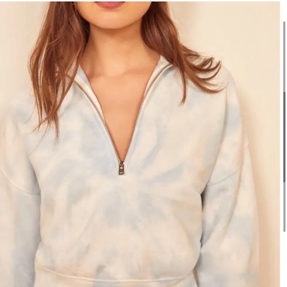 Reformation 3/4 Zip Sweatshirt Track Jacket Sky Blue & White Size S Tornado New - Picture 8 of 15